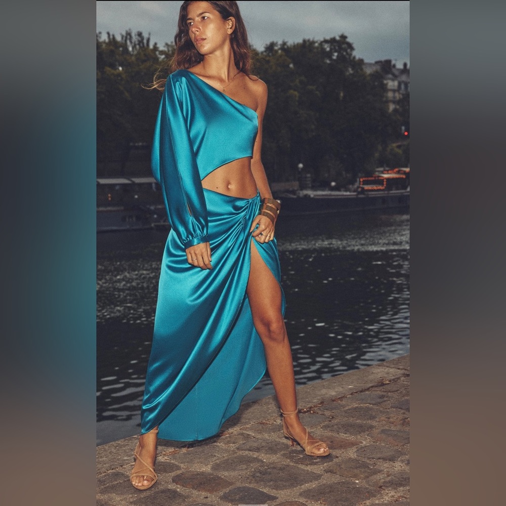 ZARA Satin Effect Asymmetric Dress